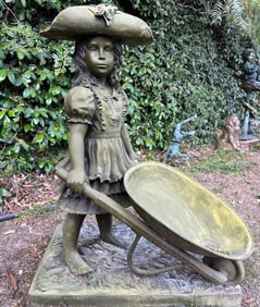 Life Size Bronze Girl with wheelbarrow Statue