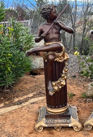 Life Size Bronze Boy Playing Instrument Sculpture