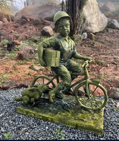 Life Size Bronze Boy On Bike Statue