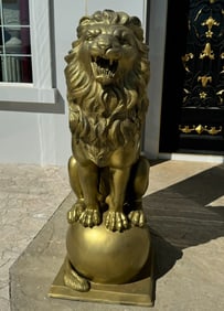 Pair Of Life Size Bronze Lions