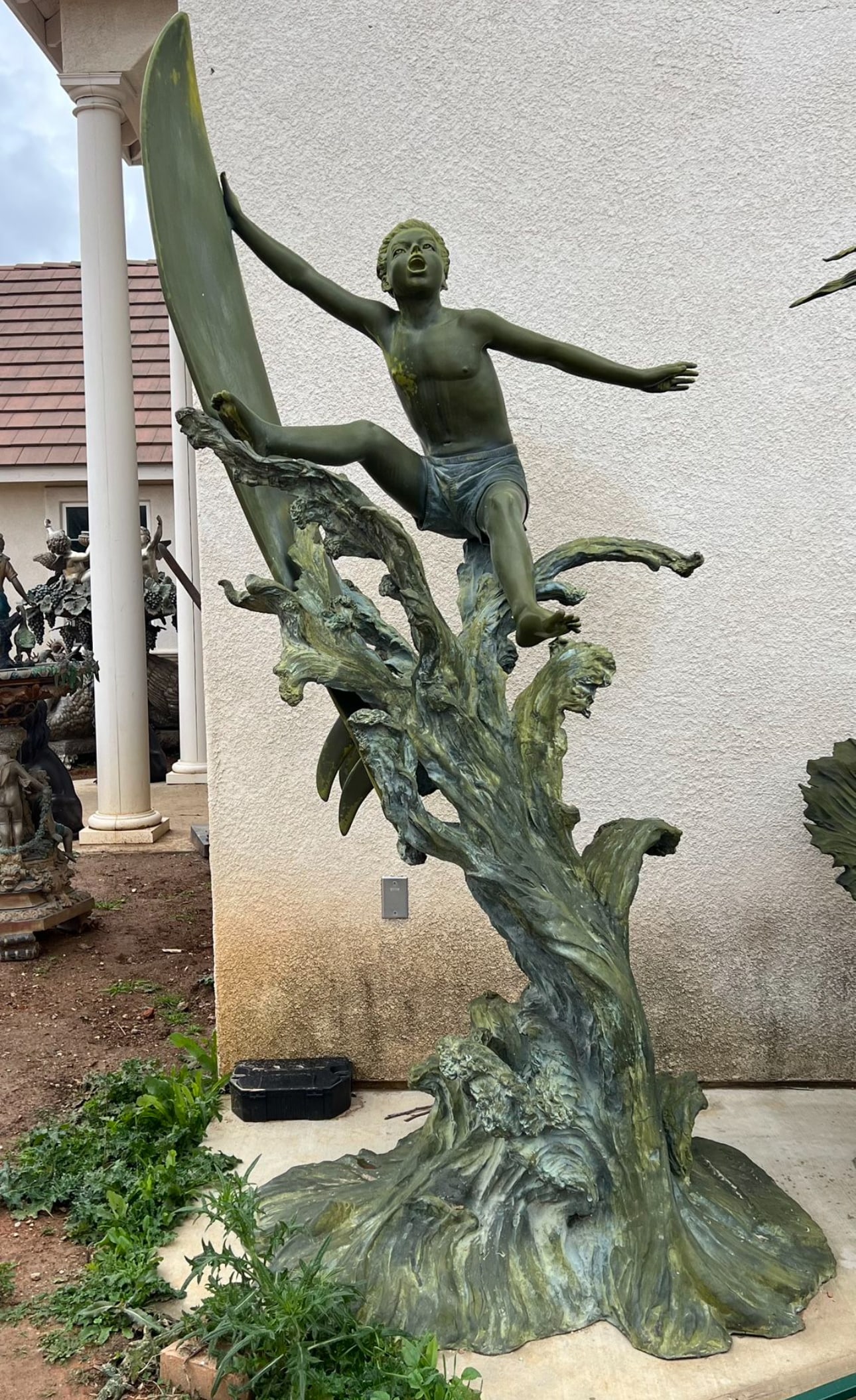 Life Size Bronze Boy Surfing Sculpture