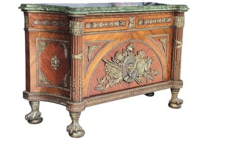 20th Century French Regency Style Brass Ormolu Marble Top Sideboard Credenza