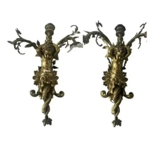 Large French Brass Cherubs Wall Sconces