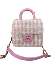 CHANEL Pink Quilted TWEED CRUSH TOP HANDLE FLAP SATCHEL