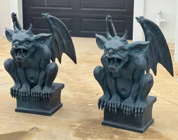 Pair of Large Bronze Gargolyes Sculptures