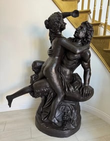 Life Size Bronze AFTER CLAUDE MICHEL CLODION: BACCHANTE & SATYR