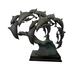Large Bronze Dolphins Sculpture