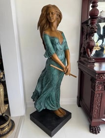 Life Size Lady with Flute Bronze Statue
