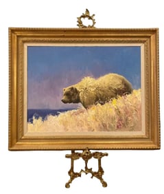 Huge Bear Oil Wild Life Painting Signed