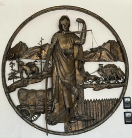 1968 Large Western Blind Lady Bronze Sculpture Signed