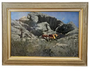 1986 Camp Fire by L. Benjamin Porter Oil on Panel