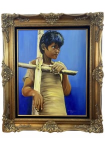 1978 Navajo Boy Oil Painting by A. J. Smith