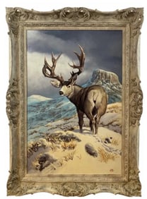 Wildlife Mule Deer Oil Painting by Hector Morales