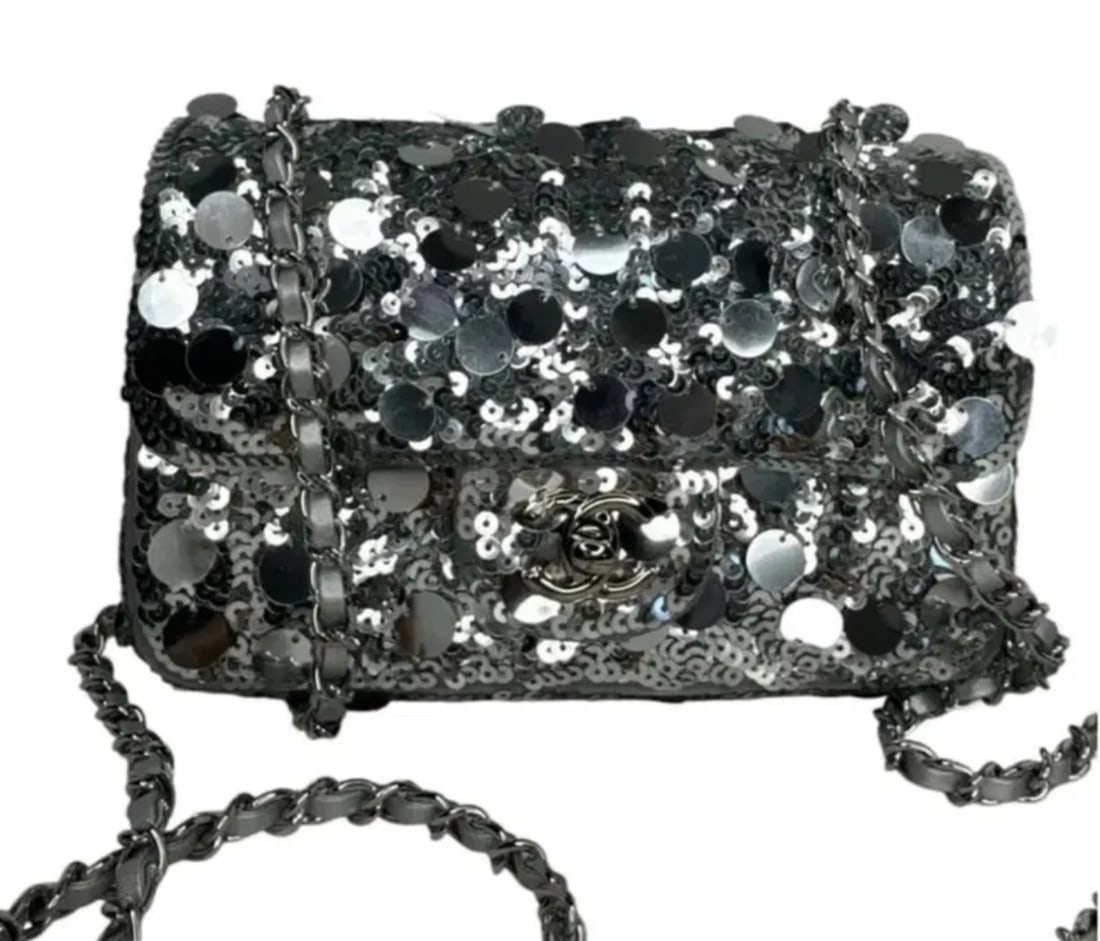 CHANEL Sequin Classic Small Flap Silver Bag (1 of 7)