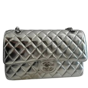 Chanel Medium Classic Double Flap Bag Metallic Silver Aged Calfskin Silver Hardware