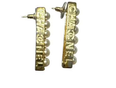Chanel Faux Pearl Gold Tone Earrings
