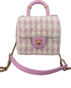 CHANEL Pink Quilted TWEED CRUSH TOP HANDLE FLAP SATCHEL