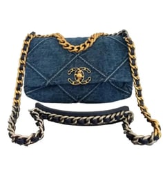 CHANEL Denim Quilted Medium Chanel 19 Flap Blue
