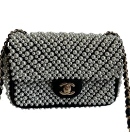 Chanel Black Lambskin Pearl on Flap Bag