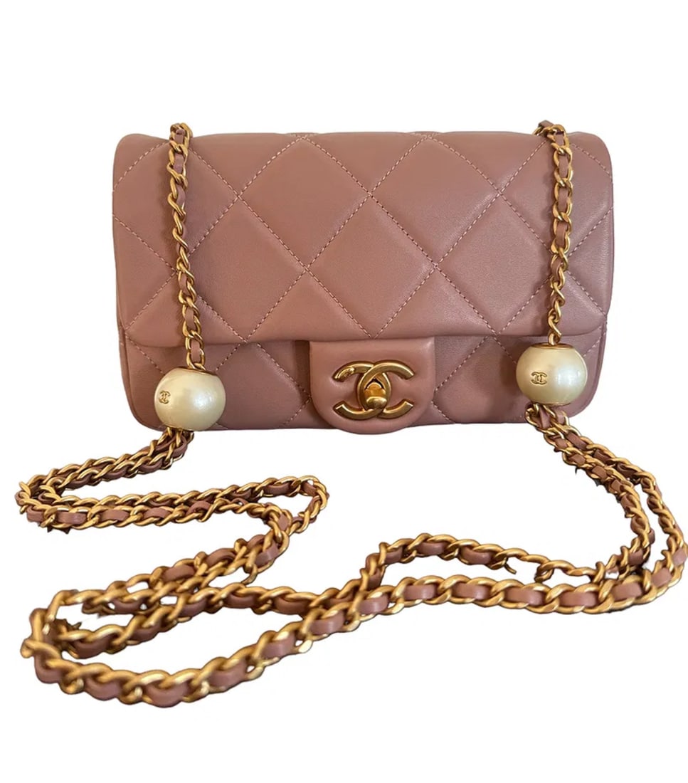 Chanel Pearl Quilted Mini Flap Pink Handbag (1 of 6)