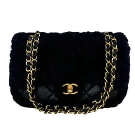 Chanel Mini Shearling Flap Bag Black Lambskin Brushed Gold Hardware