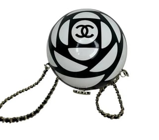 Chanel Black and White Resin and Enamel Sphere Minaudiere Pale Gold Hardware