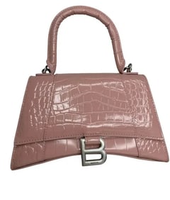 Balenciaga Small Hourglass Croc Embossed Powder Pink Top Handle Bag
