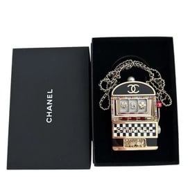 CHANEL Resin Crystal Slot Machine Minaudiere Black Gold White Red