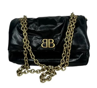 BALENCIAGA Arena Calfskin Small Monaco Chain Shoulder Bag Black