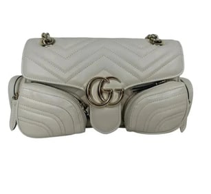 Gucci Women's White Gg Marmont Small Pocket Detailed Shoulder Bag