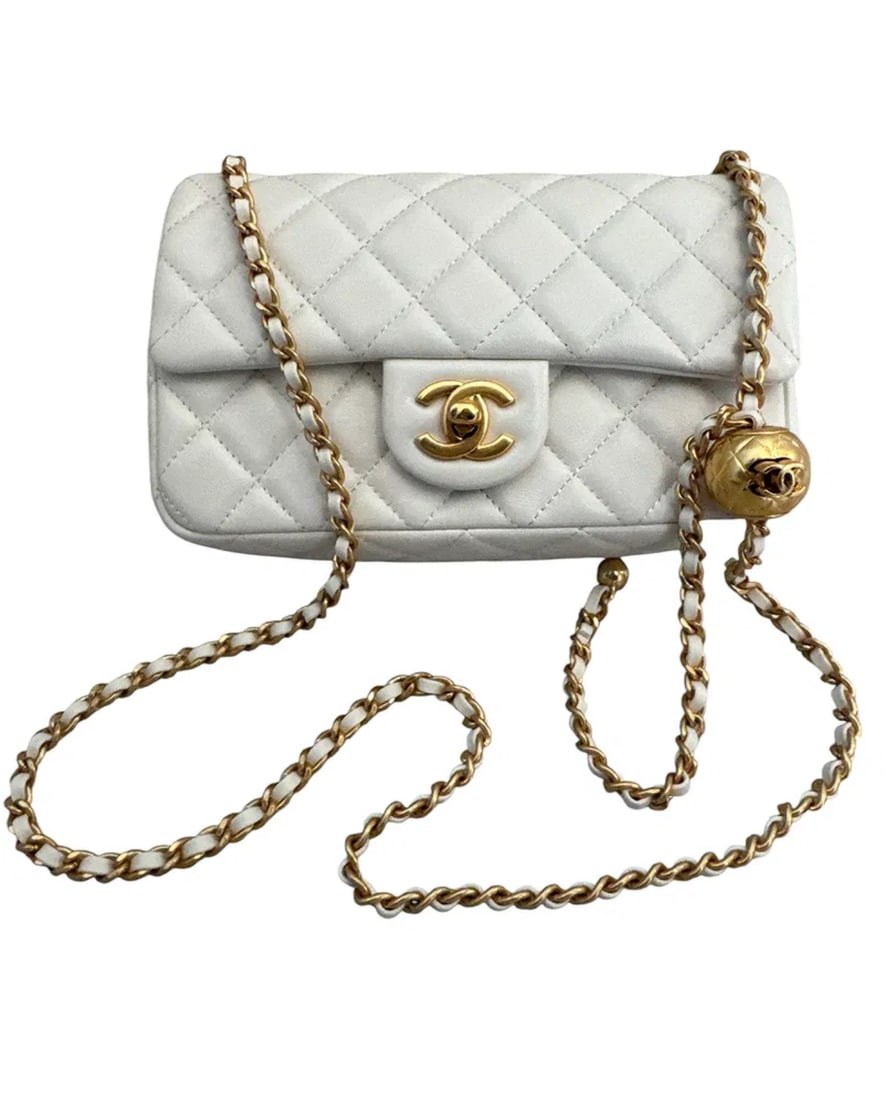 Chanel Pearl Crush Mini Rectangular Flap Bag White Antique Gold Hardware (1 of 6)