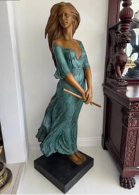 Life Size Lady with Flute Bronze Statue