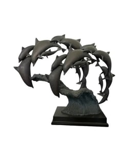 Large Bronze Dolphins Sculpture