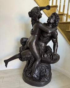 Life Size Bronze AFTER CLAUDE MICHEL CLODION: BACCHANTE & SATYR
