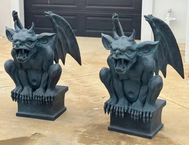 Pair of Large Bronze Gargolyes Sculptures
