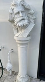 Life Size White Marble Bust and Pedestal