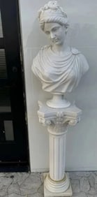 Life Size White Marble Bust and Pedestal