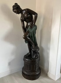 Rare Life Size Diana At Bath Bronze Sculpture