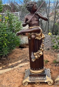 Life Size Bronze Boy Playing Instrument Sculpture