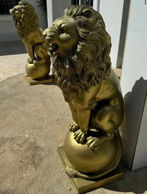 Pair Of Life Size Bronze Lions