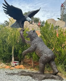 life-Size Bronze Statue Bear And Eagle Fighting For A Fish