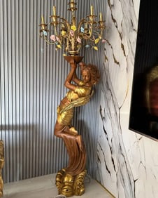 Life Size Bronze Angels Floor Candelabras Set