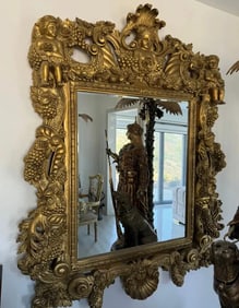 Huge Ornate Cherubs and Grapes Gold Mirror