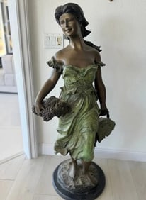 Limited Life Size Bronze Lady With Grapes Sculpture