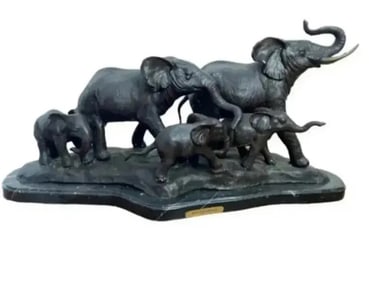 32 in Large Elephant Family Bronze Sculpture