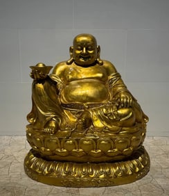 Monumental Happy Buddha Bronze Sculpture