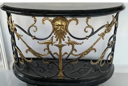 Maitland Smith Mythological Console Table Brass Iron and Marble Top
