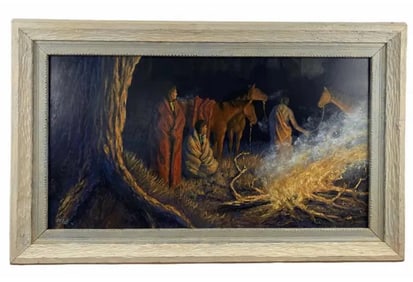 Native American Oil Painting on Panel -J. R. Lusk 1992