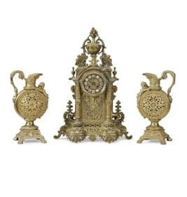 French 19th Century Brass Clock Set