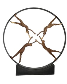 Large Reaching For Center Wood and Metal Sculpture